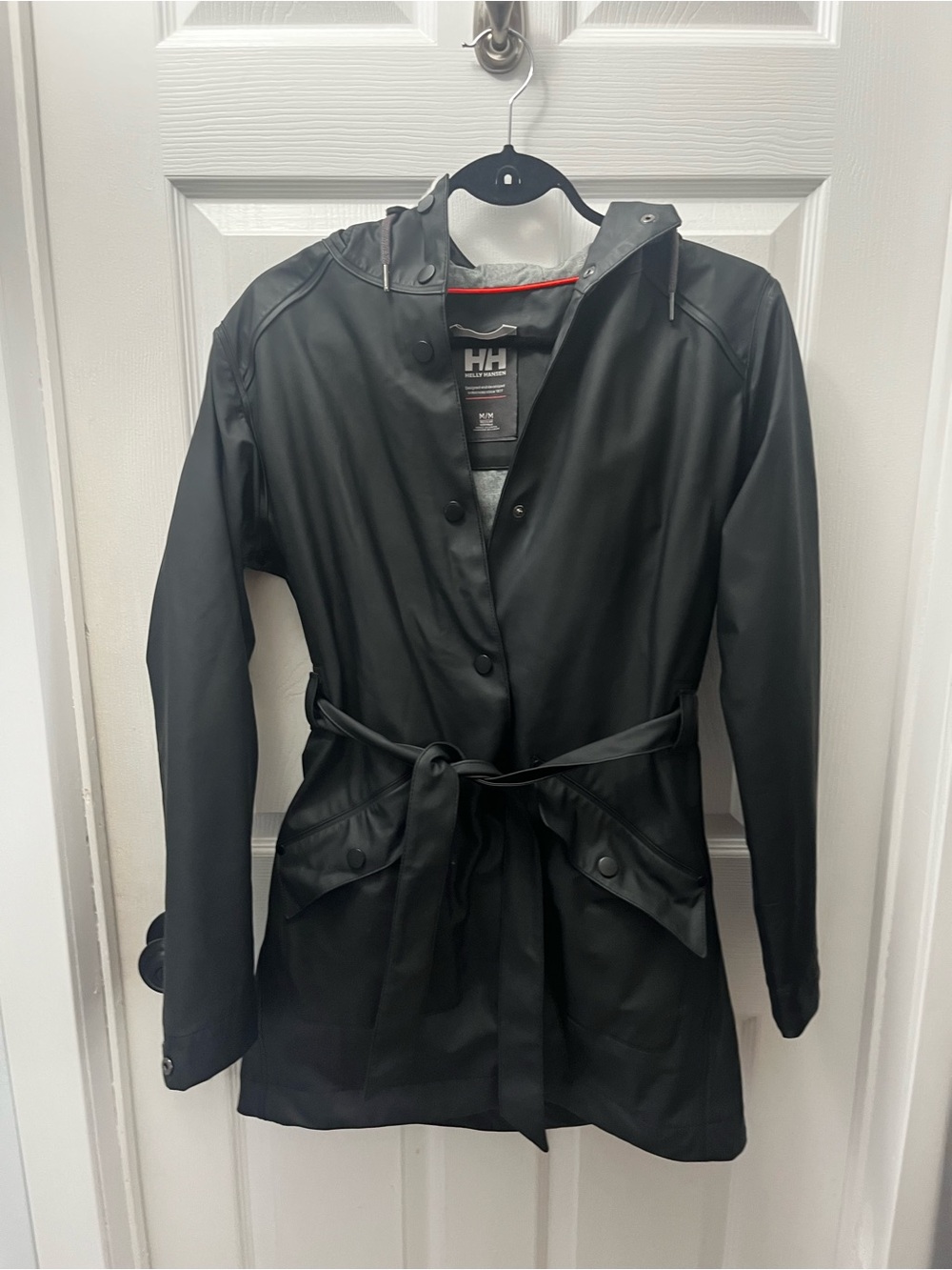 Helly Hansen Black Waterproof Rain Coat with Tie Waist